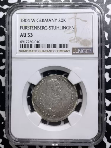 1804-W Germany Furstenberg-Stuhlingen 20 Kreuzer NGC AU53 Lot#G9515 Silver!