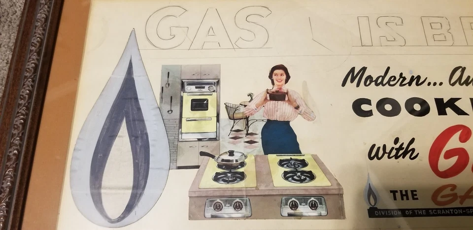 NATURAL GAS COMPANY SCRANTON SPRING BROOK AGUA PA ORIGINAL DIBUJADO COLOR PRUEBA DE ANUNCIOS Foto 2 de 4