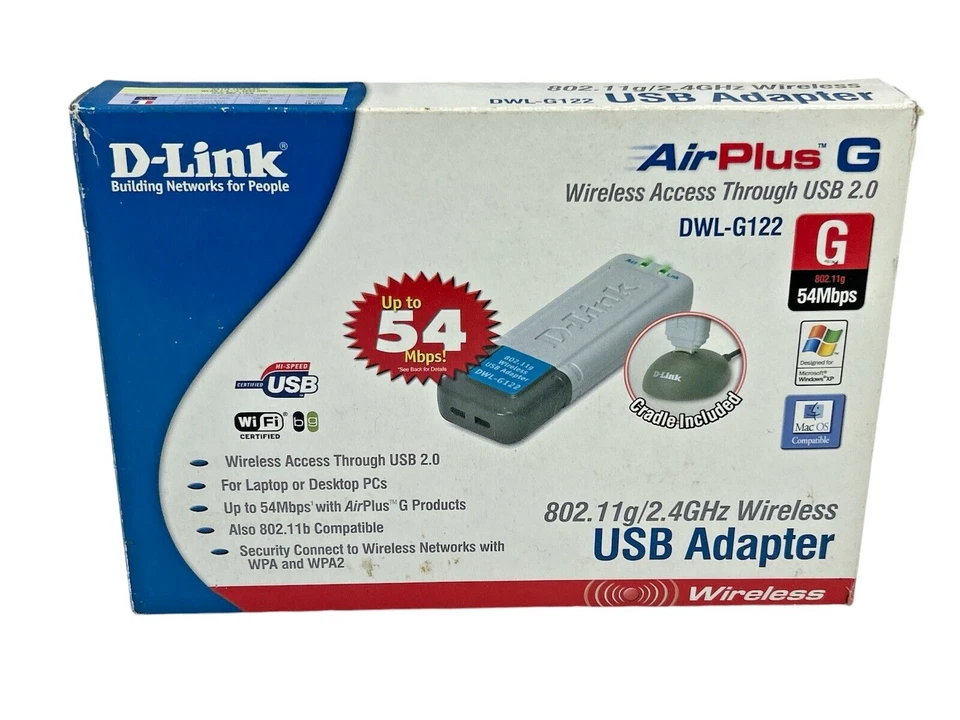 D-LINK Adattatore USB Wireless 802.11g DWL-G122 USATO CON CONFEZIONE ORIGINALE - Immagine 3 di 4