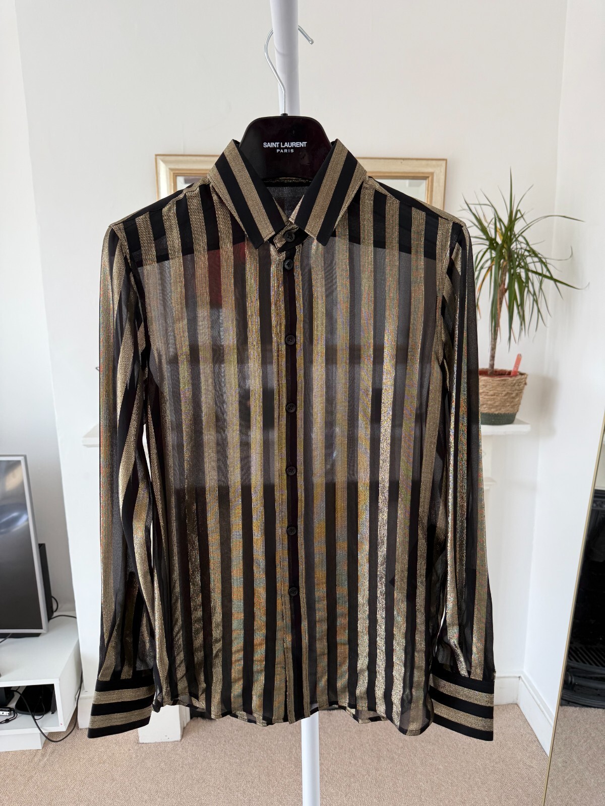 Camicia di seta a righe oro FW19 Saint Laurent