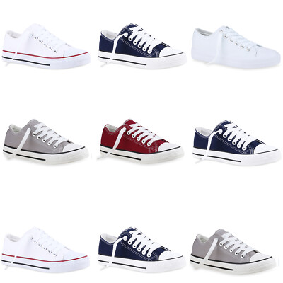 Bequeme Damen Sneakers Low Cut Canvas Schuhe Basic Schnürer 898993 Mode