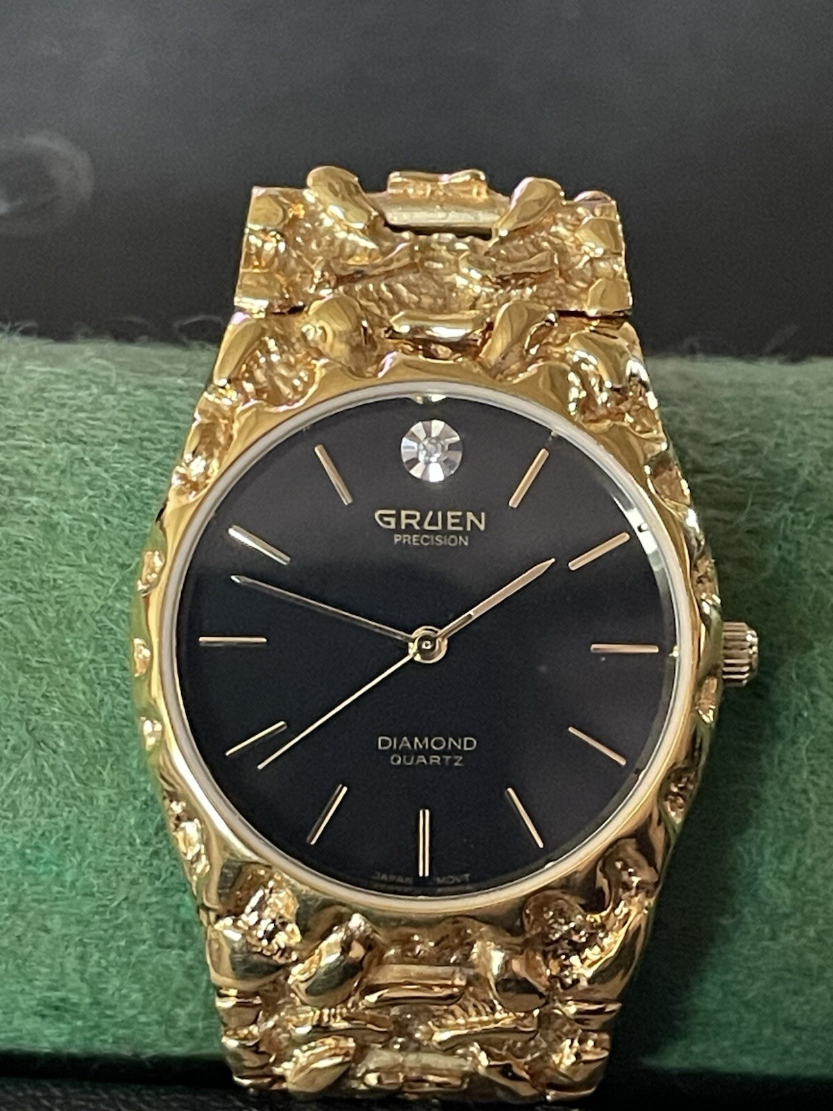 Gold Nugget Watch Gruen Diamond Quartz Vintage Gruen Diamond
