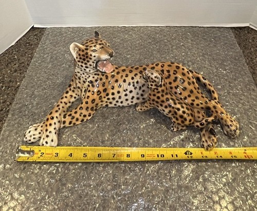 VTG Cheetah Leopard Cat And Baby Figurine Signed Heygill Handmade In Italy 1301 - Picture 20 of 22