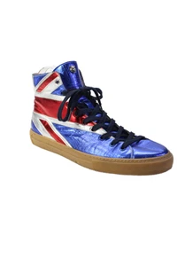 Baskets montantes homme Gucci à lacets métallisées Union Jack rouge blanc bleu taille 9