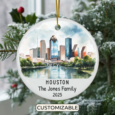 Custom Houston Christmas Ornament, Personalized Texas Travel Gift, Couple Gift