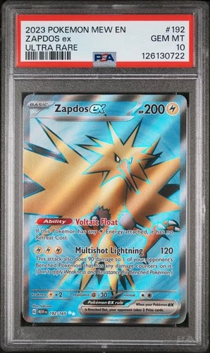 2023 POKEMON MEW EN-151 ULTRA RARE #192 ZAPDOS EX PSA 10