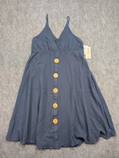 Albion Dress Womens Large Blue Buttoned Cover-Up Strappy Summer Cotton Beachy