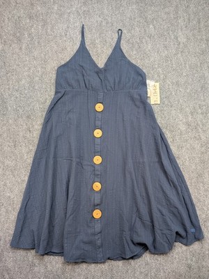 Albion Dress Womens Large Blue Buttoned Cover-Up Strappy Summer Cotton Beachy