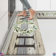KIMODE Anti-Fatigue Kitchen Mats Set - 17"x47" & 17"x29" Cushioned Rugs in Grey