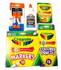 Bundle Back to school Crayola Crayons 24 color Pencil 12 Markers 10 Elmer's Glue