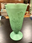 Vintage Green herringbone 9" Vase-Milk Glass, Iris Flowers, Flared Top