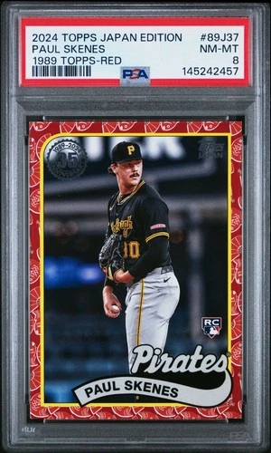 Paul Skenes RC 2024 Topps Japan Edition 1989 Topps Red /5 SSP PSA 8