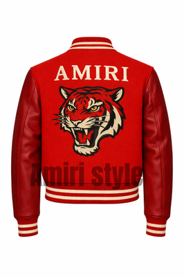 amiri アミリ スタジャン レザー 切り替え 虎刺繍 Men's Red AMIRI Varsity Jacket – Leather Sleeves, Tiger Embroidery
