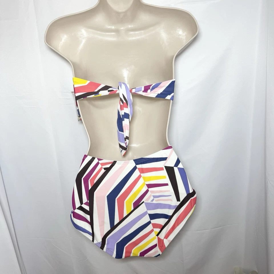 Traje de baño bikini Kate Spade Geobrella rayas multicolores XS cintura alta bandeau Foto 2 de 4