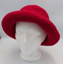 Red Felt Rolled Brim Bowler Hat One Size Damaged