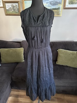 SEA NEW YORK Size 2 Women Cotton Silk Blend Tasseled Sleeveless Midi Dress Black