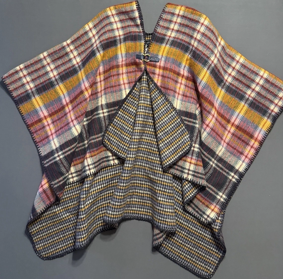 Marc New York Plaid Blanket Poncho Shawl One Size Acryllic Wrap Open Front