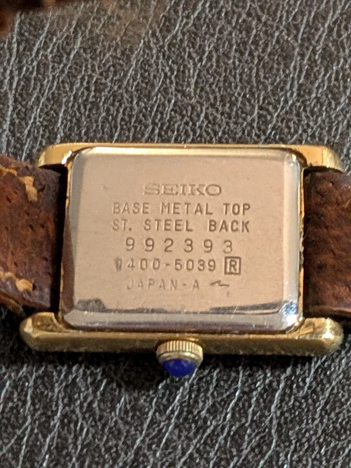 Reloj Pulsera Vintage Seiko Slim Tank Damas Cuero Negro 1400-5039 Nuevo Batt Foto 3 de 4