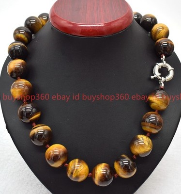 Natural Huge 16/18/20mm Yellow Tiger's Eye Gemstone Round Beads Necklace 16-28in