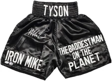 MIKE TYSON AUTOGRAPHED SIGNED BLACK BOXING TRUNKS IRON MIKE JSA STOCK #237059