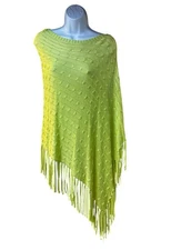 Chico’s Lime Green Knit Poncho Fringe Boho One Size Topper