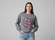 Gray Pullover Graphic Art Sweatshirt Crew Neck 'OOL ' Cartoon Women's Knit