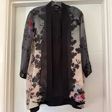 Citron Santa Monica Silk Light Open Jacket Black Floral Cranes-M