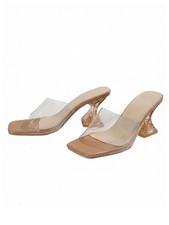 GORGLITTER Women's Clear Heels Transparent Block Chunky Heeled Sandals...