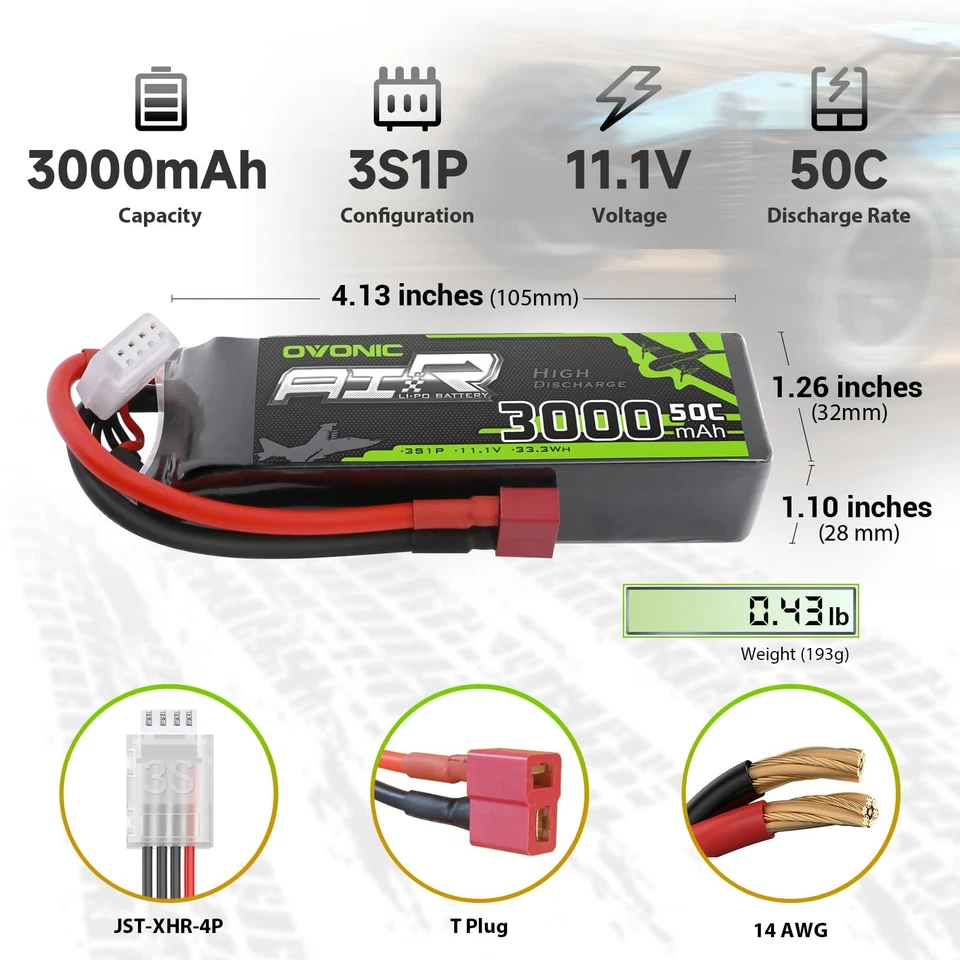 3S Lipo Battery 3000mAh 11.1V 50C with T Connector for RC Airplane Quadcopter - Image 2 of 4