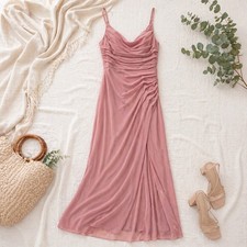 Azazie A6 Dusty Rose Cowl Neck Ruched Maxi Bridesmaid Dress Formal Gown Pink