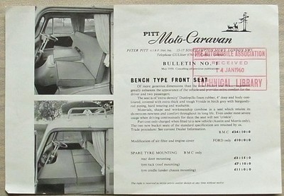 AUSTIN MORRIS PITT MOTO CARAVAN Sales Leaflet May 1959