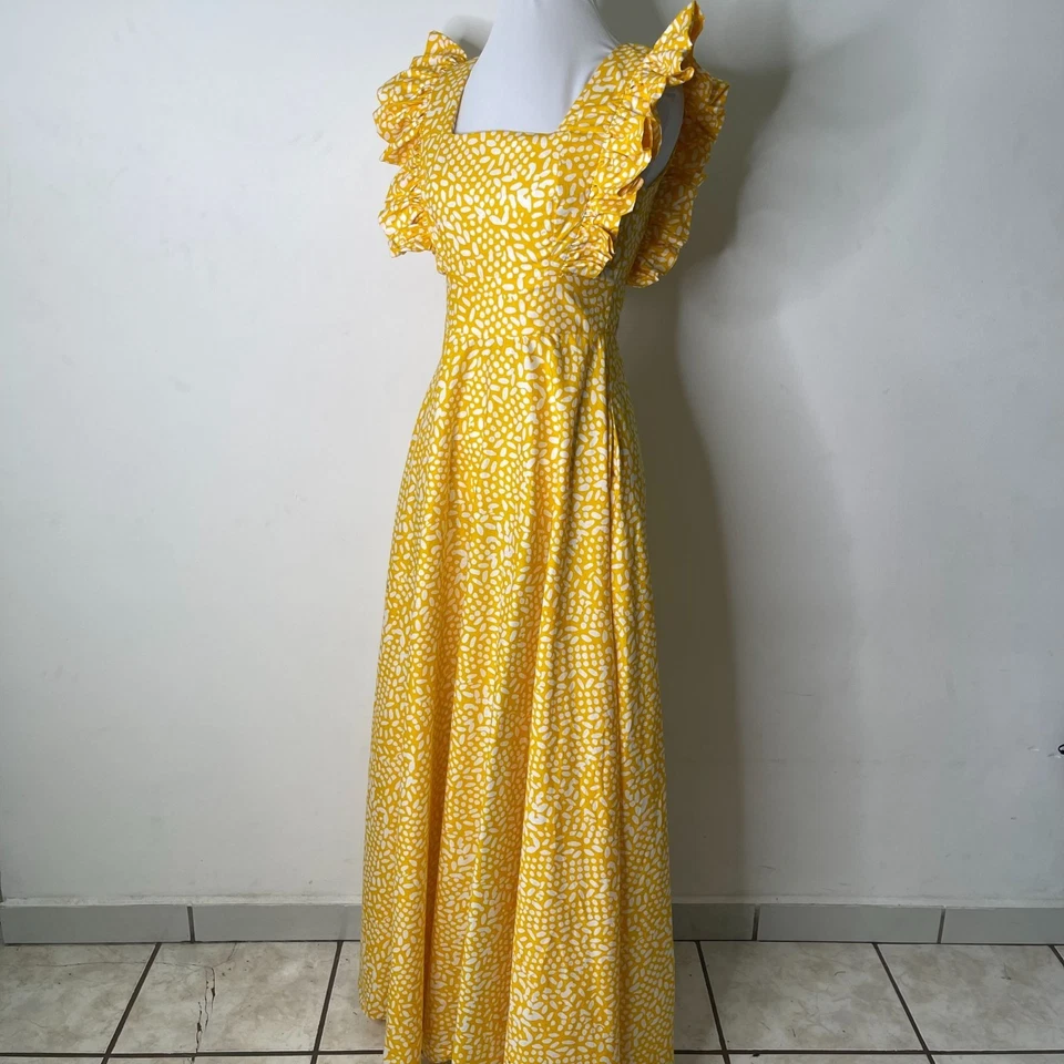 Maxi Vestido Para Mujer SIKA by Anthropologie Amarillo Caléndula Volantes Talla 4P Foto 3 de 4