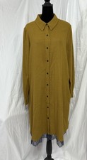 LOGO Lori Goldstein Midi Dress Crinkle Gauze Duster Medium Gold Women Button Up