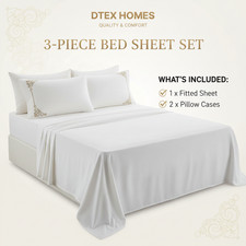 3 Pcs Bedding Set 100% EgyptianCotton 40cm Fitted Sheet +2 Pillowcases All Size