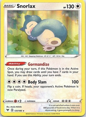 Snorlax Holo Rare SWSH04: Vivid Voltage 131/185 NM