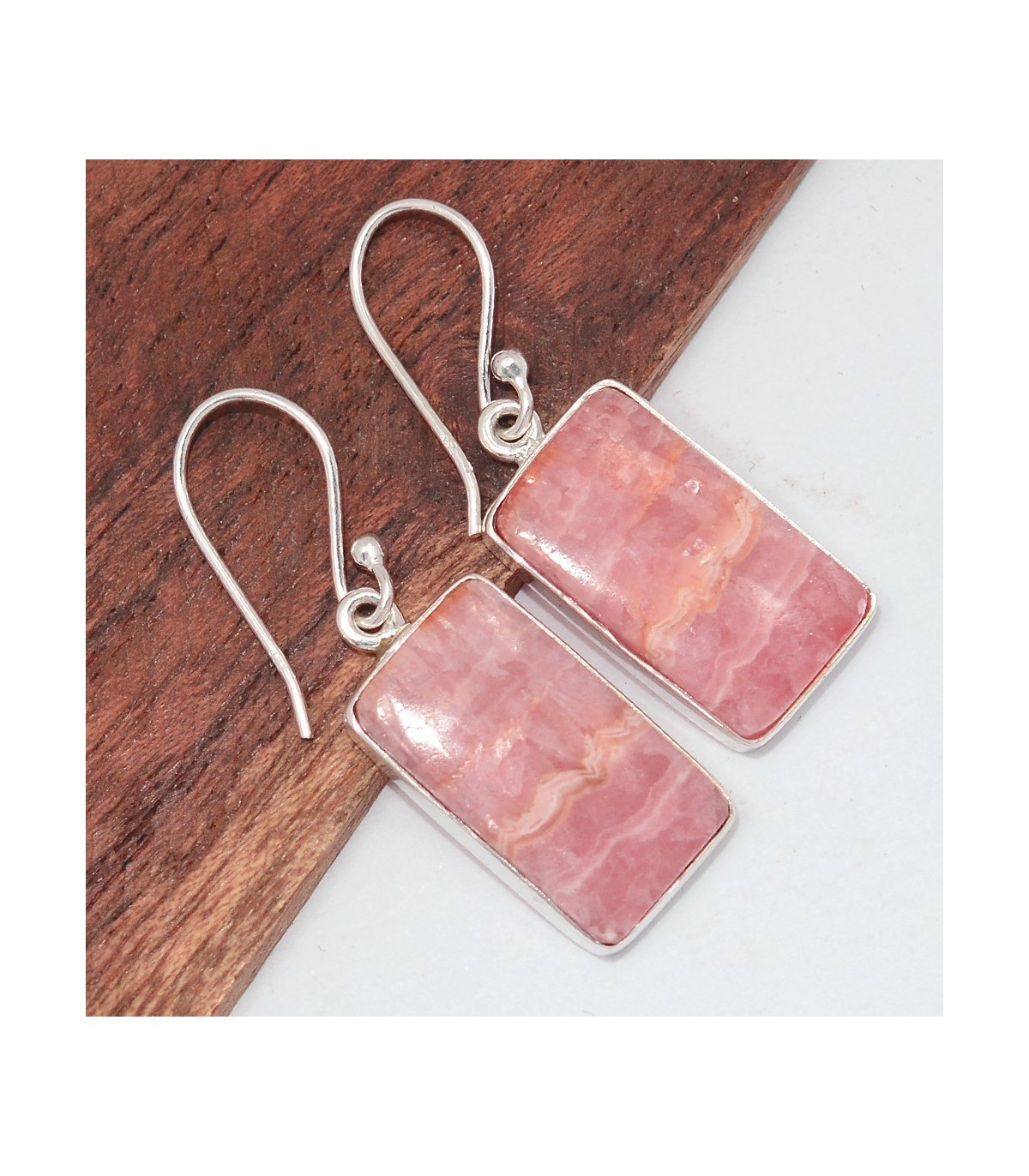 Boucles d'oreilles rhodochrosite rectangle TW75 pour tenue de bureau