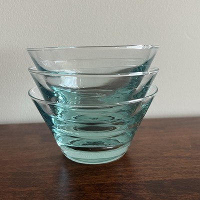 Three(3) Libbey Glass Ripple Aqua Small Fruit Dessert Bowls Saturn Optic Sherbet