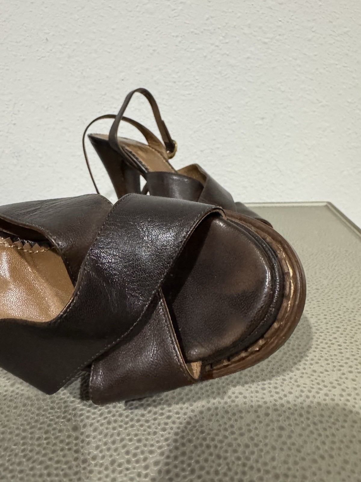 SAINT LAURENT YSL RIVE GAUCHE AUTENTICO SANDALO ESPRESSO PLATFORM TACCO VINTAGE Y2K 38