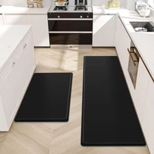 2 PCS Black Kitchen Rug Set Cushioned Anti Fatigue Mats 17.3x30 17.3x47