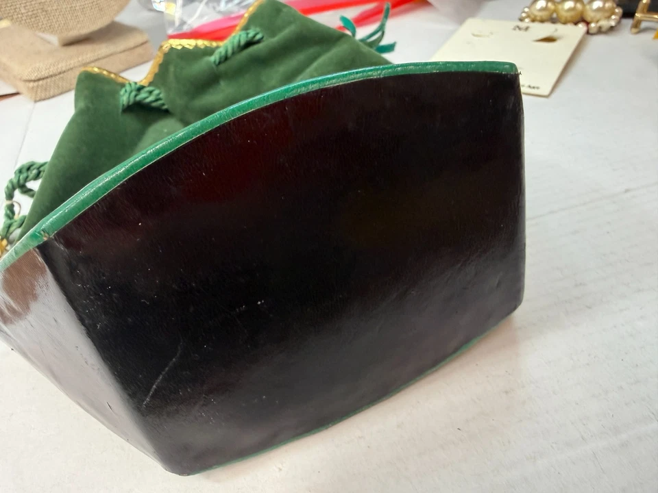 Vintage Bag Purse Moroccan Revival Triangle Green Drawstring Small Size - Image 2 of 4