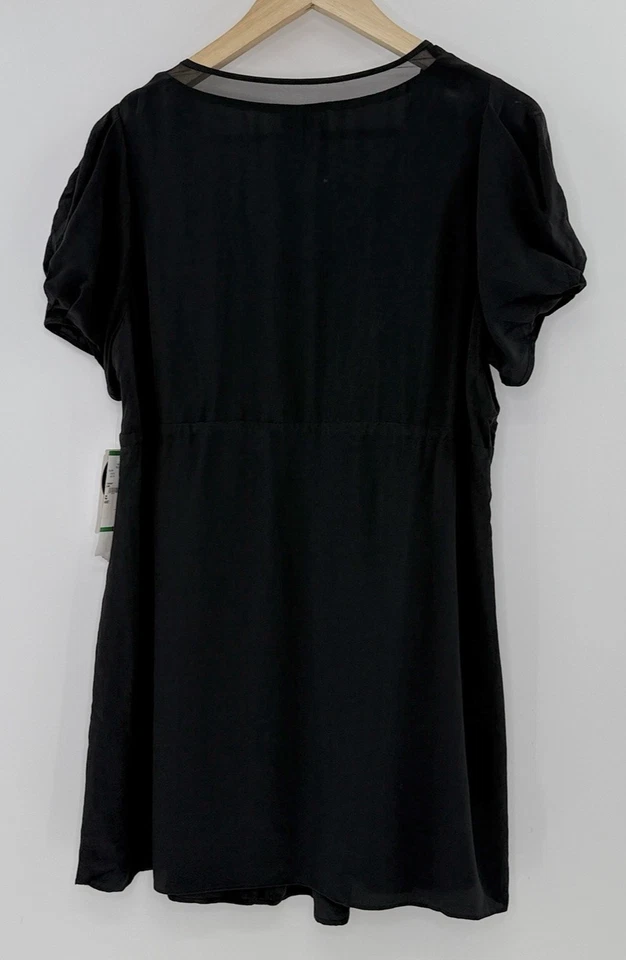 NWT Nine West Black 100% Silk Tunic Blouse Top Drawstring Cinched Waist Sz L - Image 2 of 4