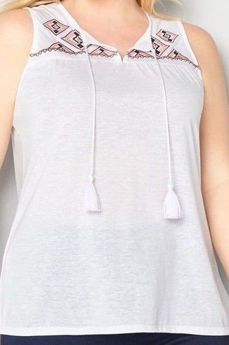 NUEVO Mujer $40 Blusa AVENUE Blanco Borla Corbata Borlada Tanque 3X 22/24 Top - Imagen 2 de 5