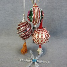 Christmas Push Pin Vintage Hanging Ornament Handmade Beaded Sequin Lot