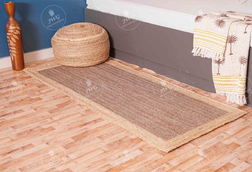 Alfombra/corredor trenzado de yute gris hecho a mano con borde beige decoración del hogar sala de estar - Imagen 2 de 12