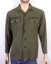 vintage 60s 70s Vietnam War Era US Navy Sateen Shirt Seabees Stencil ID'd SZ S