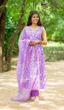 Designer Pure Cotton Aliya Cut Kurti Pant Dupatta Set Batik Ethnic Casual Suit