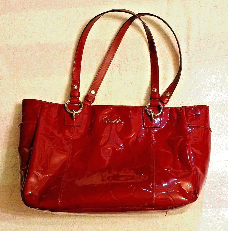Coach Signature Garnet East West Embossed Patent Leather