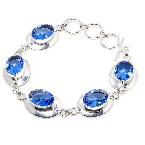 Iolite Gemstone Handmade 925 Sterling Silver Jewelry Bracelets Sz 7-8" - 第 1/1 張圖片