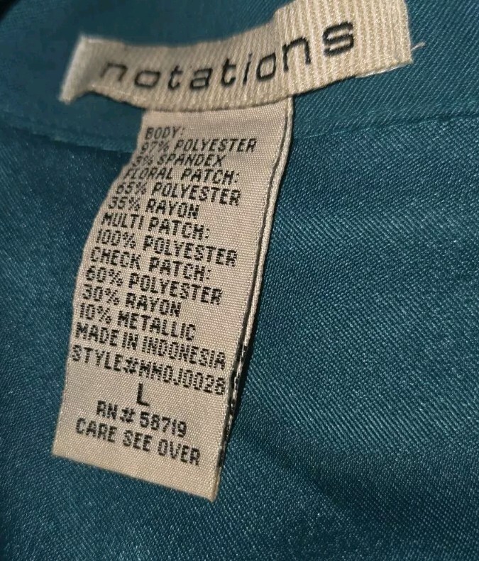 Vtg Notations Patchwork Jacket Teal Blue Green Co… - image 7