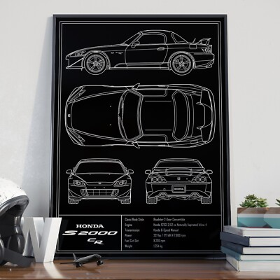 #ad Honda S2000 AP2 CR Club Racer Blueprint Poster $35.00